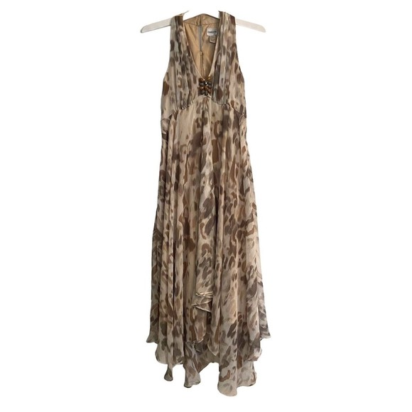 Chico's 0 Long High Low Cheetah Leopard Print Dress Jeweled V Neck Women's Small - Picture 1 of 10